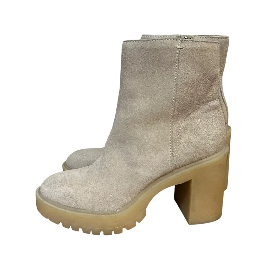 Dolce Vita Beige‎ Suede Platform Ankle Boots With Block Heel Size 7.5